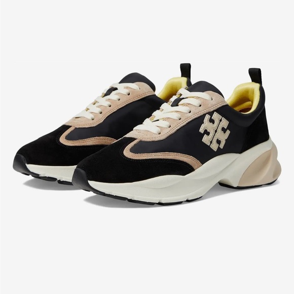 Tory Burch Black and Beige Sneakers with Yellow Highlights - Picture 8 of 9